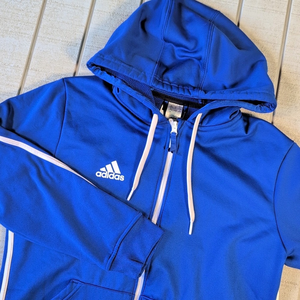 Adidas Aeroready Hoodie Jacket Women's Size Large Blue White Fleece - Full Zip